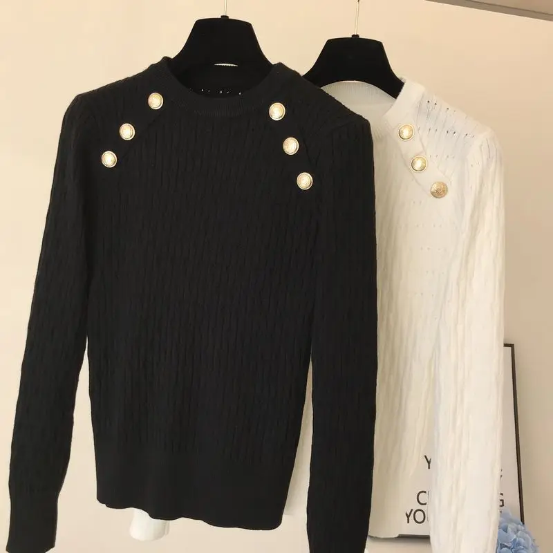 Короткий женский свитер с высокой талией, осенний и зимний модный приталенный пуловер с длинными рукавами и круглым вырезом, свитер, куртка, свитера - Цвет: Черный