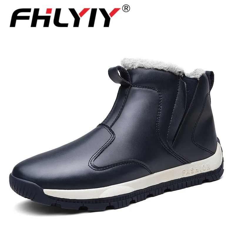 Fhlyiy/Брендовые мужские ботинки кожаные мужские ботинки Удобная мужская обувь ботильоны плюшевые зимние теплые мужские ботинки размера плюс 39-48 - Цвет: Blue