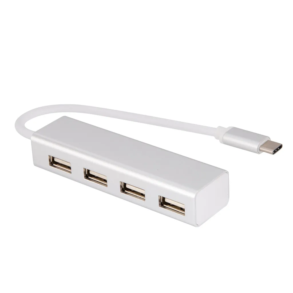 Silver Ouhaobin Питание USB/type-C концентратор 4 порта Высокоскоростной тонкий компактный расширительный разветвитель для Windows - Цвет: Silver