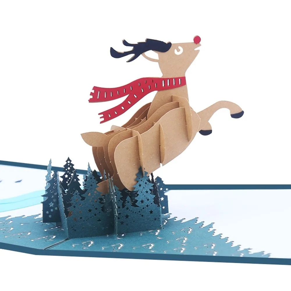  15x15cm Cartoon Flying Sled Deer Paper Invitation Greeting Cards New Year Greeting Cards Christmas  - 4.00026E+12