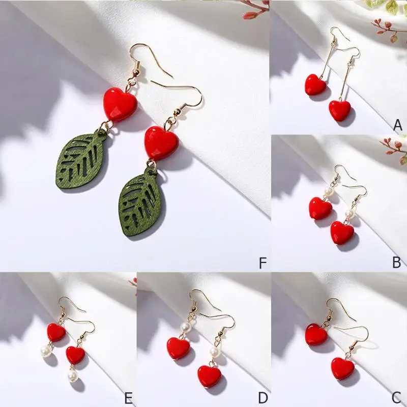 

New Pearl Stud Earrings Red Love Pendant Geometric Asymmetric Stud Designer Earrings for Women Luxury pendientes mujer moda