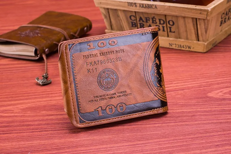 Мужские кошельки с узором в виде доллара США 100 мужской кожаный бумажник фото держатель для карт