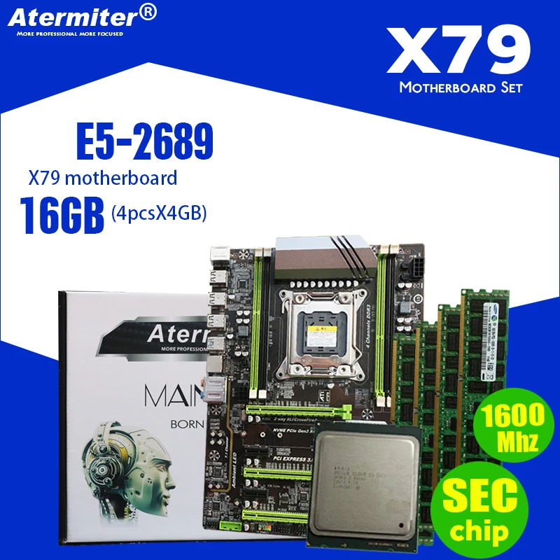 Atermiter X79 Turbo материнская плата LGA2011 ATX combos E5 2689 cpu 4 шт. x 4 ГБ = 16 ГБ DDR3 ram 1600 МГц PC3 12800R PCI-E NVME M.2 SSD