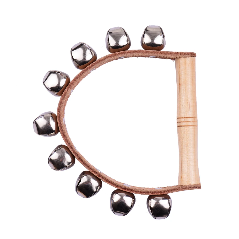 Tambourine Handbell Muscial Instrument 9 Jingle Bells Percussion with Wood Handle Children Toy