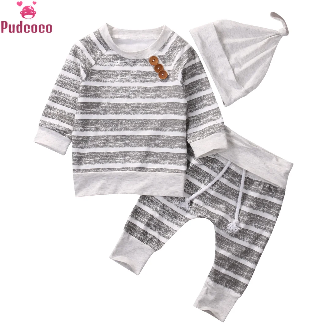 Pudcoco/комплекты одежды для малышей осенняя одежда для маленьких мальчиков топы в полоску для малышей, футболка+ штаны, комплект леггинсов, Одежда для новорожденных