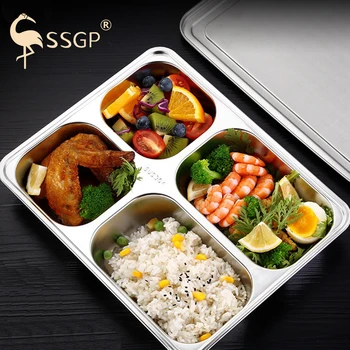 

SSGP Grid Plate 304 Stainless Steel Separated Lunch Box Children Students Adult Multi-Frame Fast Food Plate Grid Does Not Taste