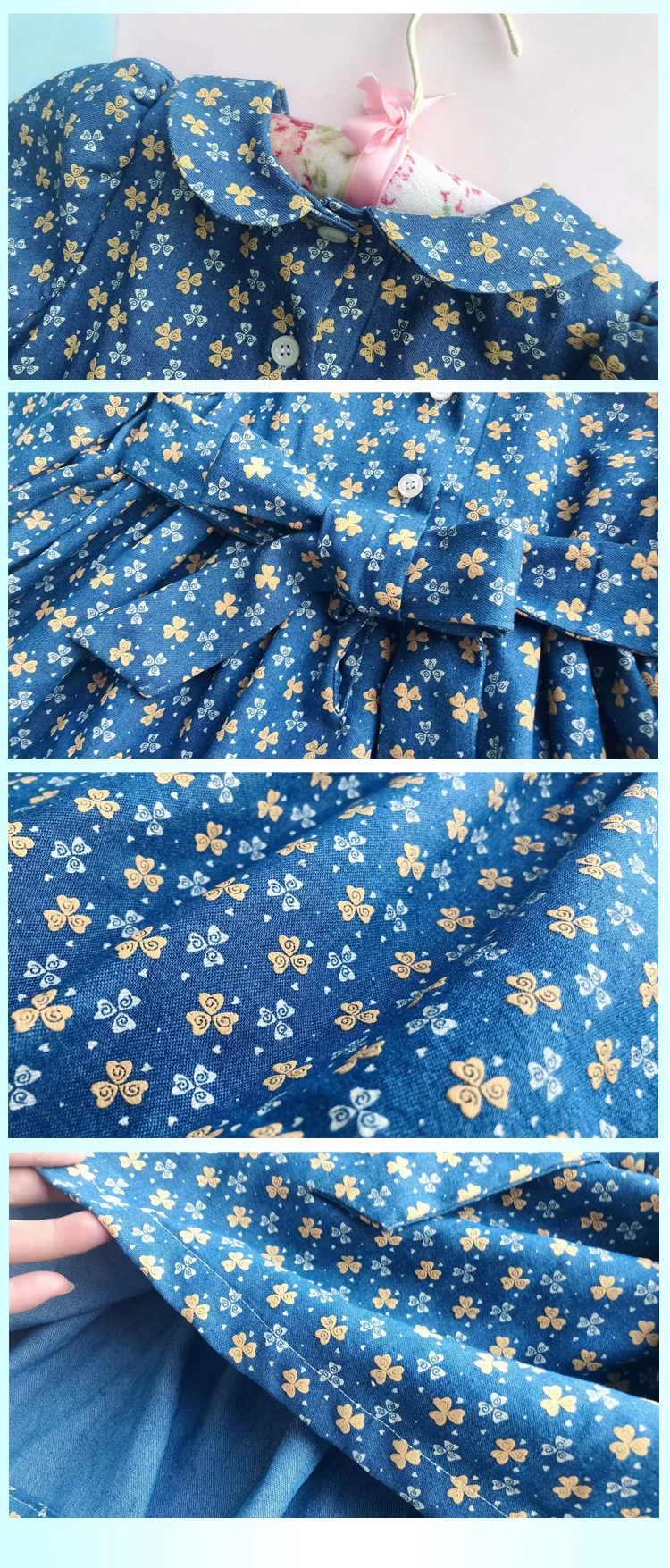 Осенне-зимние детские винтажные платья с рюшами для девочек классические джинсовые платья с цветочным рисунком для девочек, вечерние платья для детей 3, 4, 5, 6, 7 лет