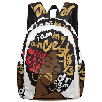 

African Woman Sexy Lips Writing Hair Backpack for Women Men Multi Pocket Travel Backpacks Female School Bag for Teenage Mochilas