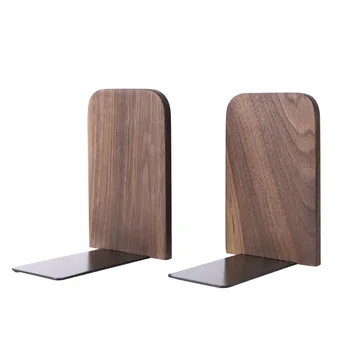 

2pcs Office Storage Wooden Desktop Work Book Stand Bookend Supplies Organizer Black Walnut Holder For Students Non Skid Home