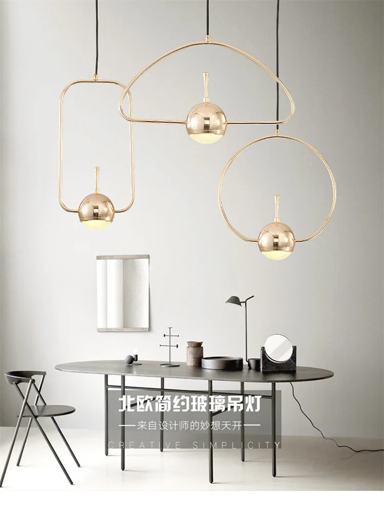 Ins Hot Nordic Golden Pendant Lamps Creative Minimalist Geometry Restaurant Bar Aisle Corridor Designer Led Lighting Fixtures