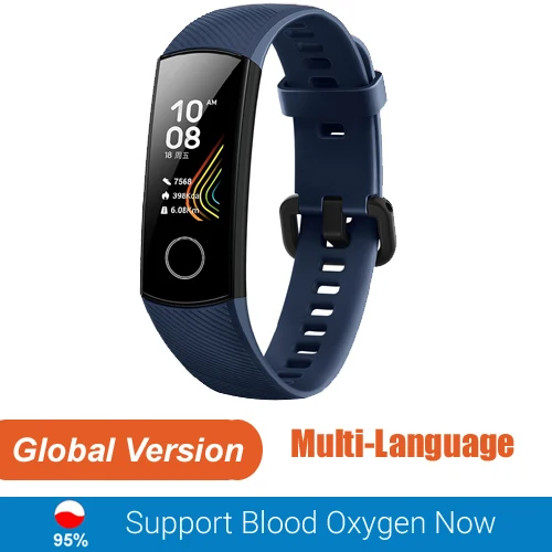 Смарт-часы huawei Honor Band 5, кровяный кислород, смарт-браслет, пульсометр, умные часы, Finitess, спортивные, водонепроницаемые - Цвет: Global Version Blue