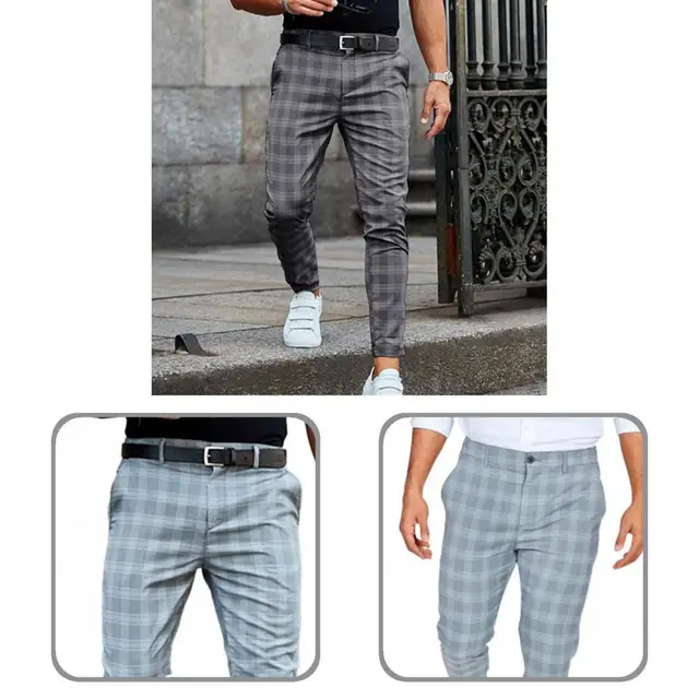 Pantalones populares de tiro medio con patrón a cuadros para hombre 3