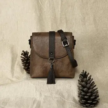 

Johnature Retro Summer Small Women Bag 2020 New First Layer Cow Leather Shoulder Bags Tassel Ladies Mini Bags Messenger Bag