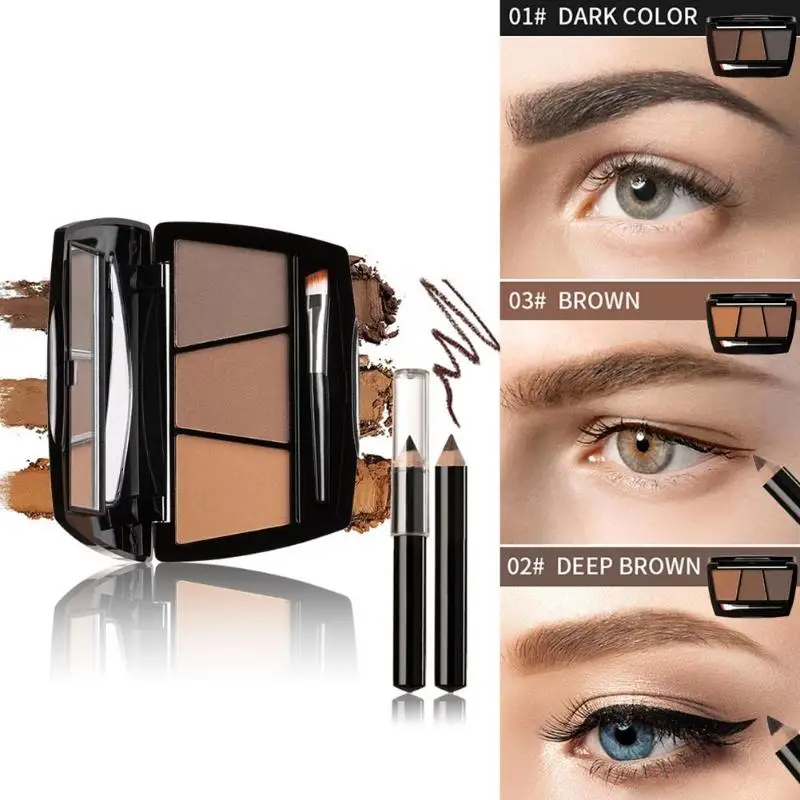 

3 Color Long Lasting Waterproof Eyebrow Powder Facial Shadow Powder Palette with Liner Pens Cosmetic Tools Kit Eyebrow Makeup