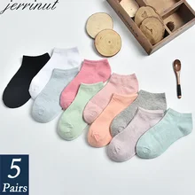 Jerrinut женские хлопковые яркие одноцветные летние короткие носки, повседневные тонкие Kawaii невидимые милые короткие носки-лодочки, 5 пар/лот