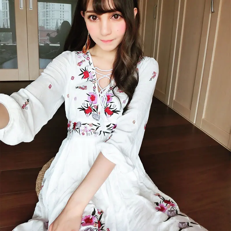 Новые белые шикарные платья хлопок 2019 винтажное Цветочное платье с вышивкой