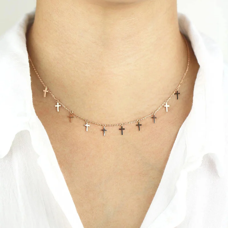 

2019 New Gold Color Pendant Necklace Small Cross Trendy Short Necklace Women's Simple Chorker Necklace Whosale Bohemian Jewelry