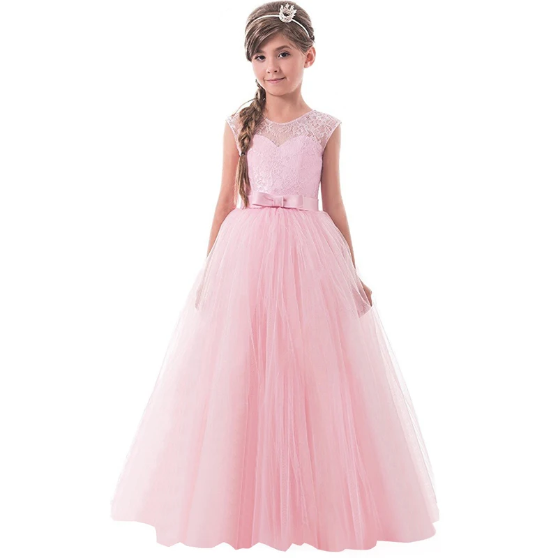 Платье принцессы Одежда для девочек костюм для свадебной вечеринки детские платья для девочек, платье-пачка элегантное торжественное длинное платье для детей возрастом 8, 10, 12, 14 лет - Цвет: Pink 2