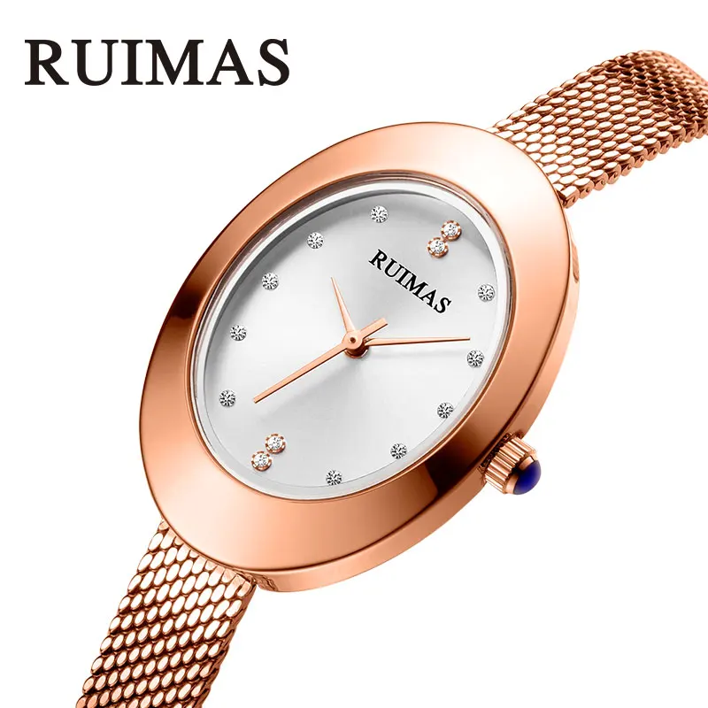 

Reloj Mujer Ruimas Women Watches Quartz Ladies Wristwatch Waterproof Ultra Slim Mesh Band Rhinestones Analog Dial Clock 560