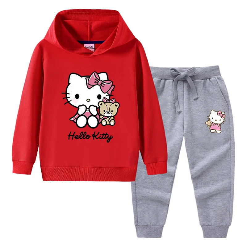 thumbnail image 1 of Hello Kitty, nueva ropa para niños, jersey para niñas, suéter con capucha, pantalones de dos piezas, traje deportivo de manga larga de algodón para bebés, 1 of 5