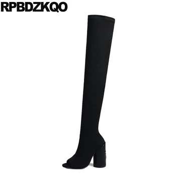 

extreme thigh high boots for plus size women designer over the knee peep toe big black slim 10 heel fetish chunky sock shoes new
