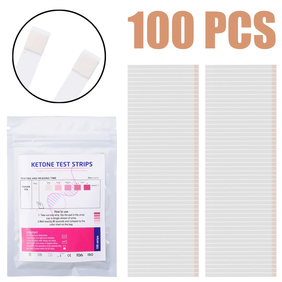 

100 Pcs Ketone Test Strips Urine Analysis Test Paper Ketone Test Strips Urine Acid Alkaline Test Paper
