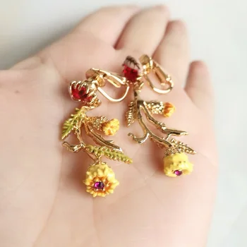 

2020 Promotion Oorbellen Aretes French Design Enamel Glaze Flower Simple Ear Clip Female Dandelion Small Earrings Without Hole