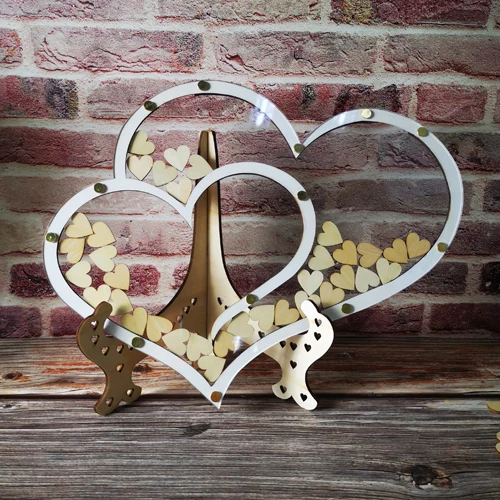 Double Heart shape Wedding guest book Decoration Rustic Sweet Heart Drop box Wedding drop box 3D Guestbook wooden box - Цвет: crystal Backgroud