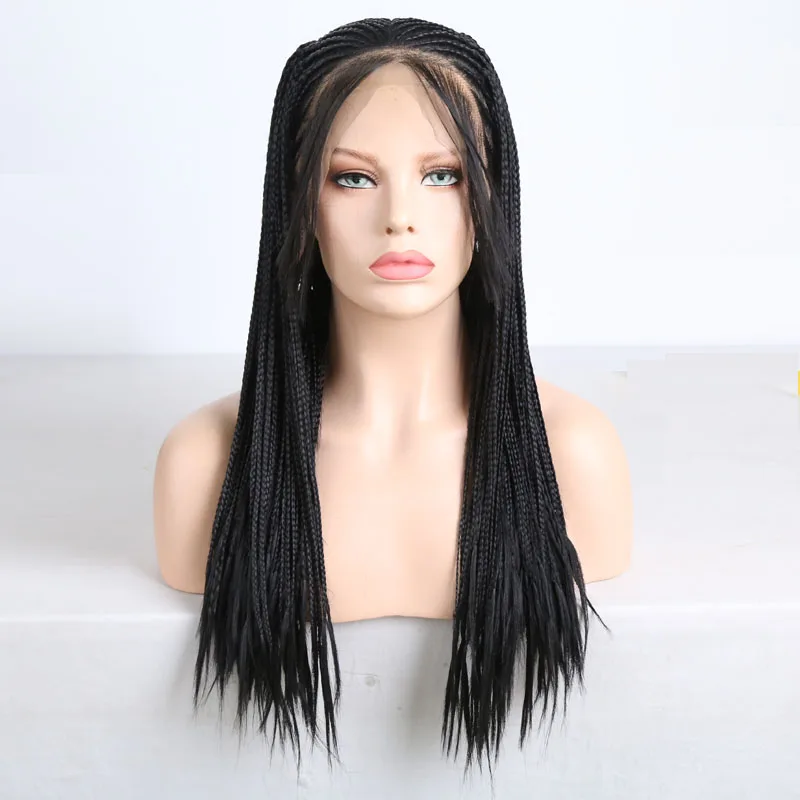 RONGDUOYI средняя часть 13X6 плетеная коробка косички кружевные парики для женщин длинные черные волосы синтетический парик на кружеве термостойкие парики