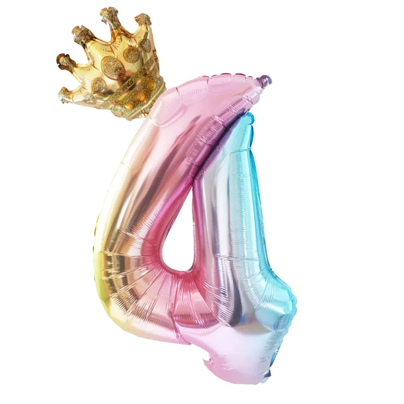 2 шт. 32 дюймов градиентной радужной расцветки Количество воздушных шаров с мини-Золотая Корона Фольга воздушных шаров в форме единорога День рождения украшения дети клипсы для воздушных шаров - Цвет: gradient 4