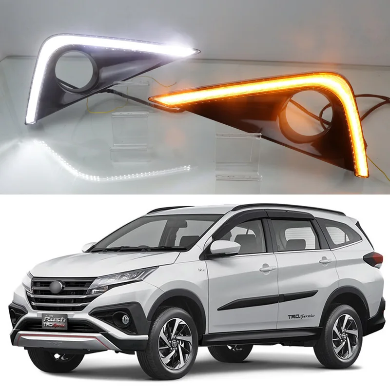 Автомобильный светодиодный DRL Daylamps для Toyota Раш 2018 2019 желтый указатель поворота