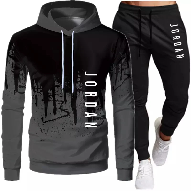 

2 pieces of sportswear men's hooded sweatshirt + pants â€‹â€‹Pullover hooded sportswear suit brand casual outdoor workout clothes