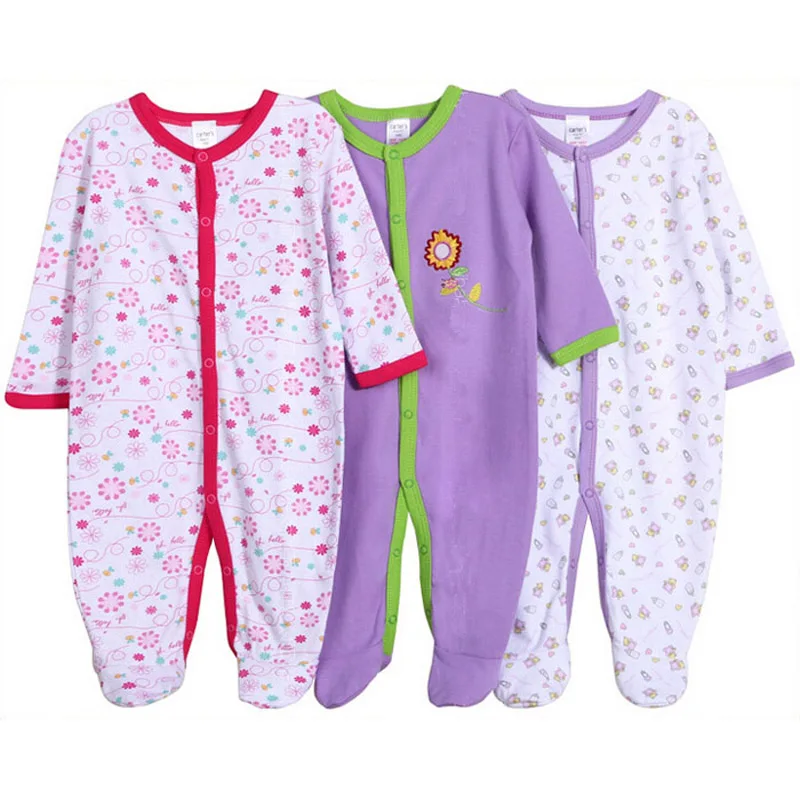 2017 Winter Baby Clothes Cotton Footie Infant Newborn Boy and Girl Pajamas 3pc/lot Long Sleeve Clothes|baby footie|baby footie pajamasgirls pajamas |