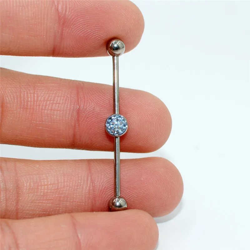 31Light Blue 1 шт. G23 титановые серьги прямая Штанга Кольцо с опалом Циркон плоская задняя жемчужина пирсинг для уха разноцветный пирсинг для тела ювелирные изделия - Окраска металла: 31Light Blue