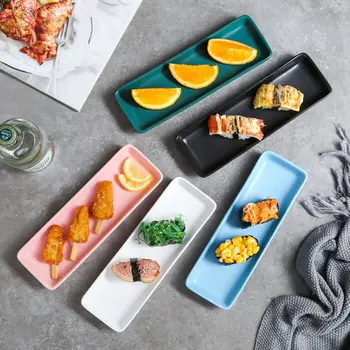 

Nordic Rectangle Solid Ceramic Plate Household Sushi Fruit Snack Plate Porcelain Dessert Baking Dish Tray Anti-skid Tableware