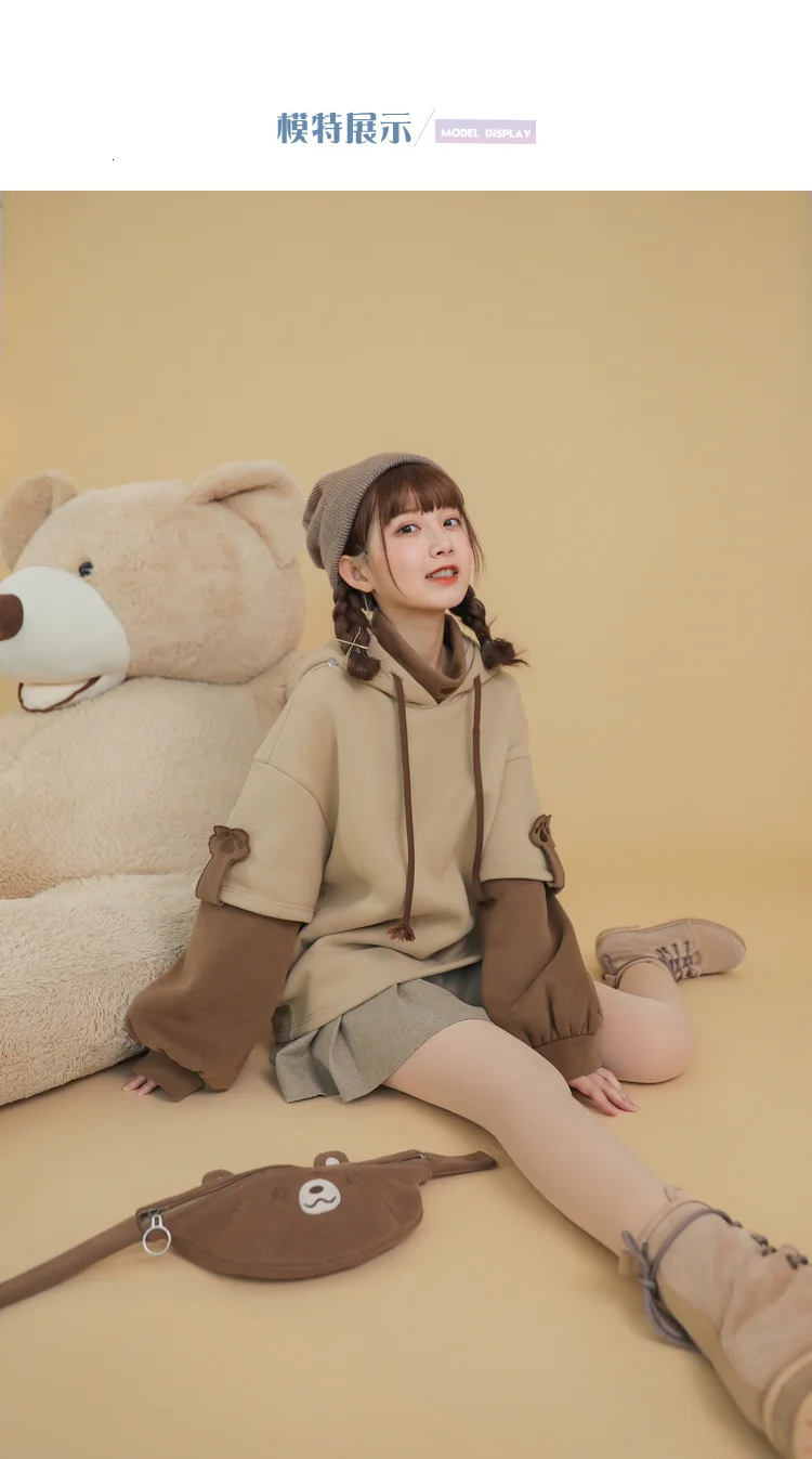 Kawaii/худи в стиле Лолиты Mori для девочек; коллекция года; Сезон Зима; теплый свободный милый свитер в стиле пэчворк с рукавами; японский костюм для школьниц