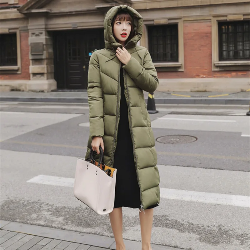 Army Green Зимняя женская куртка, плюс Размер 6XL,, теплая, тонкая, на молнии, осенняя, длинная, для женщин, парка, утолщенная, верхняя одежда, с хлопковой подкладкой, зимнее пальто - Цвет: Army Green