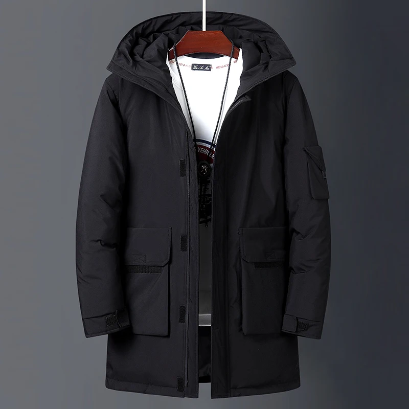 Красивый длинный Зимний пуховик для мужчин, толстый теплый белый утиный пух, мужской пуховик с капюшоном, водонепроницаемый мужской пуховик, длинное пальто