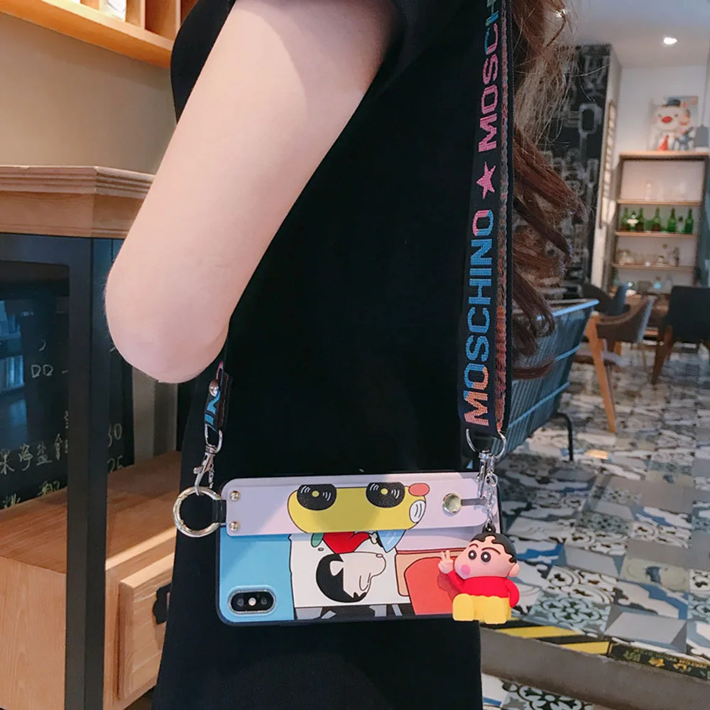 Ремешок на запястье задняя крышка милый чехол для iPhone 11 Pro XR X XS MAX 8 7 6 6s Plus чехол s держатель мультфильм Chi-bi Maruko Crayon Shin-chan