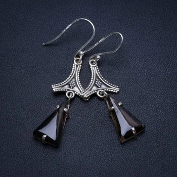 

Natural Smoky Quartz Handmade Mexican 925 Sterling Silver Earrings 2" T4101