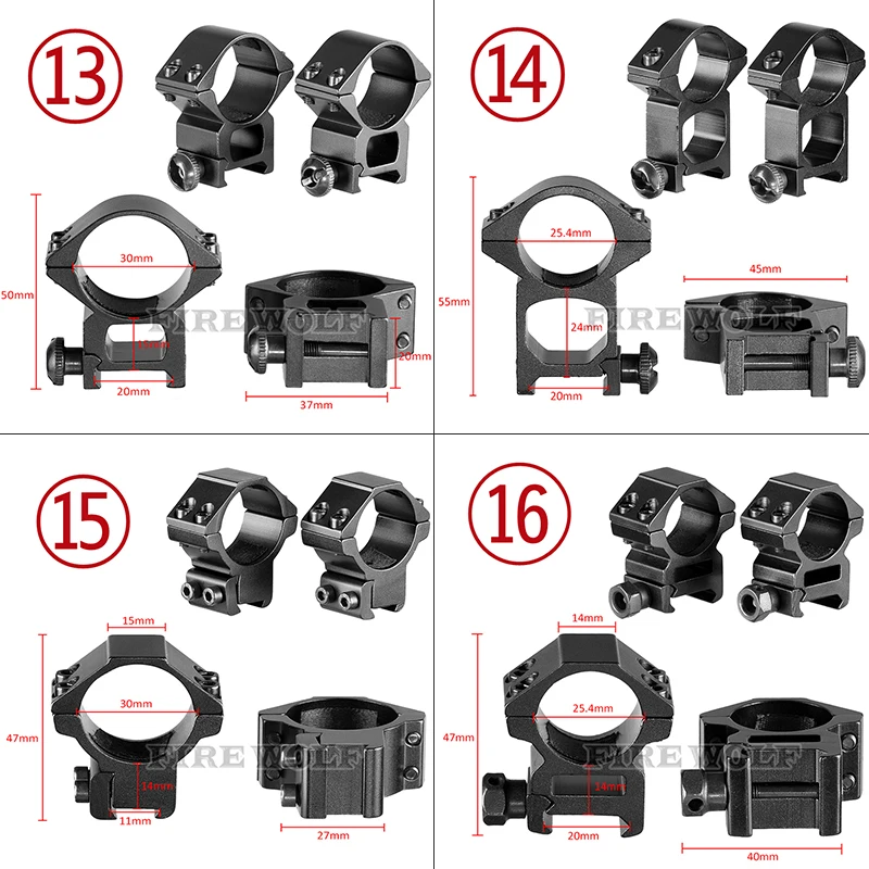 11mm/20mm Riflescope mounting gun Picatinny Slide ring dovetail rail 30mm/25.4mm/35mm for hunting Airsoft accessories FIRE WOLF