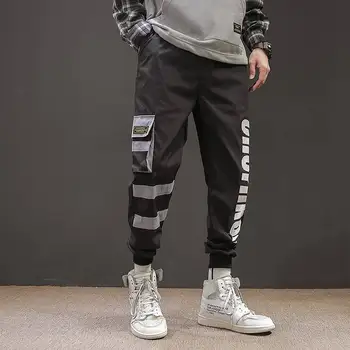 

Cargo Pants Male Casual Black Loose Pencil Jogger Pants Side Pocket Elastic waist Ankle Length Trousers Hip Hop Pants Streetwear