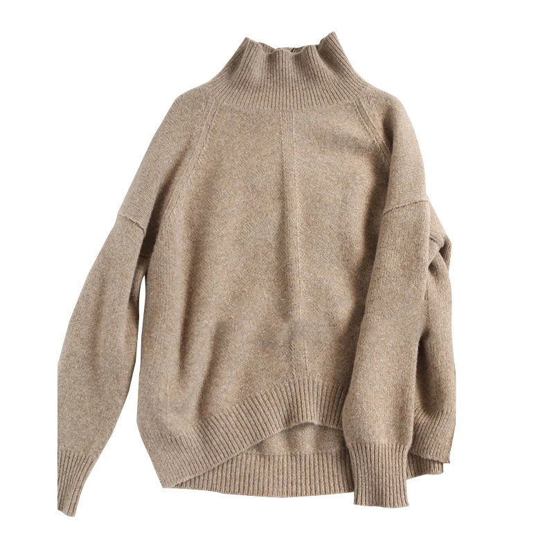 

European women in autumn and winter with high collars and woolen sweaters Great Jersey women with loose Caramel colors