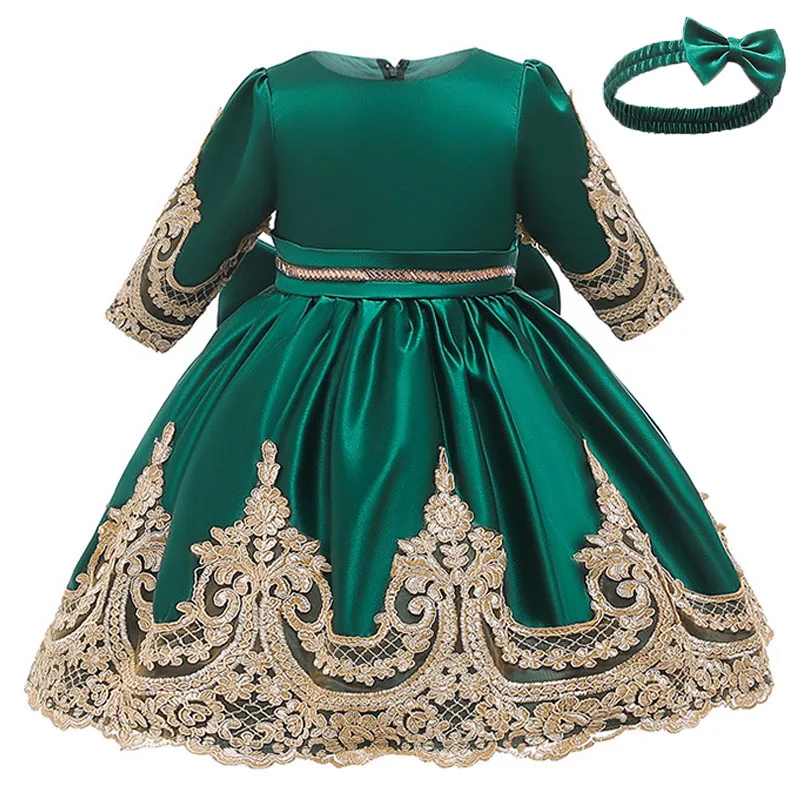 Одежда для новорожденных девочек коллекция года, зимнее рождественское платье для маленьких девочек, одежда детское платье принцессы для первого дня рождения vestidos, для детей возрастом от 1 года до 5 лет - Цвет: Green
