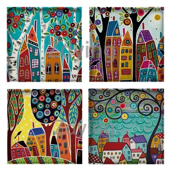 

Zdying Retro Country Color City Painting Square Shape Glass Cabochon Picture Beads Demo Flat Back DIY Keychain Jewelry Findings