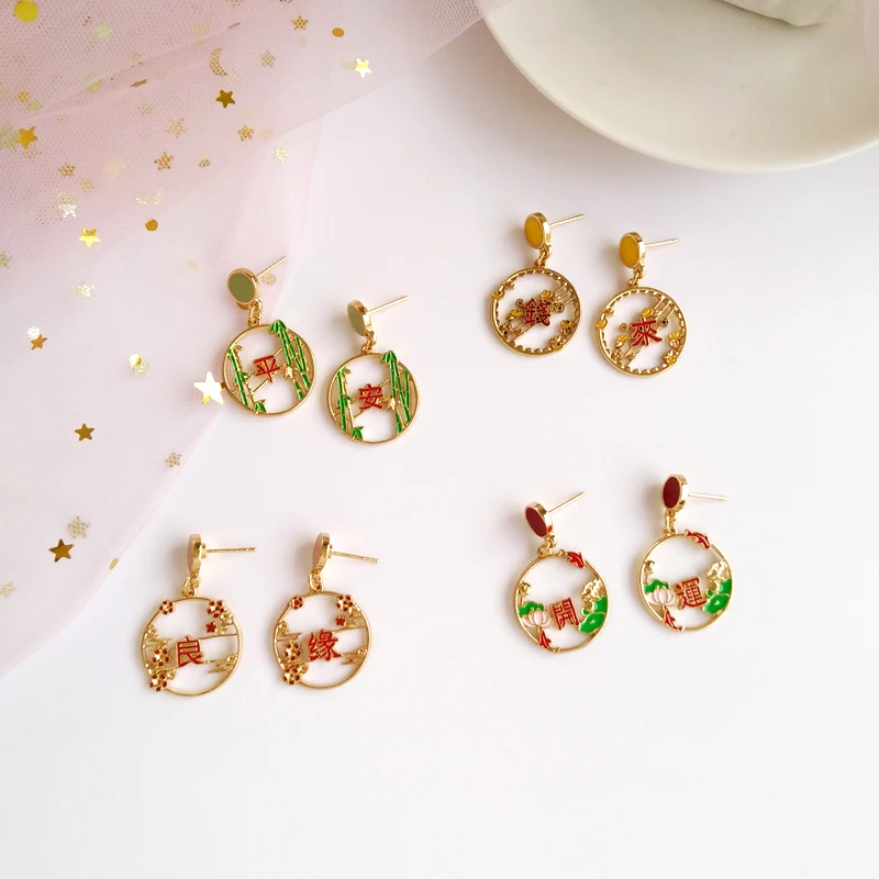 10 pair /lot fashion jewelry gold metal lucky chinese earrings