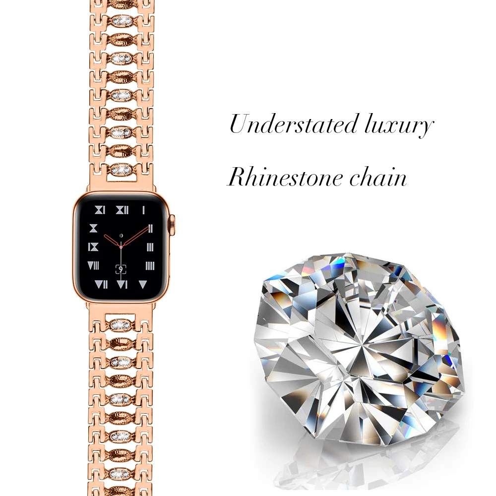 Нержавеющая сталь Для женщин bling для apple watch, ремешок 38 мм/40 мм/42 мм/44 мм браслет регулируемый ремешок для apple watch 5/4/3/2/1 ремешок