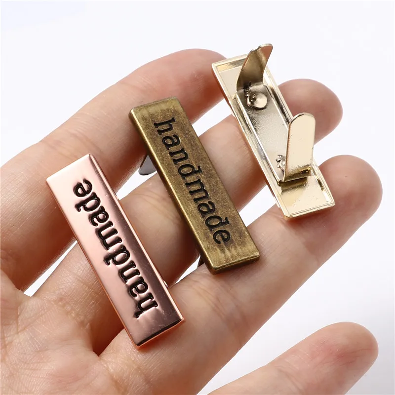 5 Sets (2 PCs/Set) Handmade Metal Label Tags Rectangle Printed Clothes Jeans Shoes Bags Labels DIY Sewing Crafts