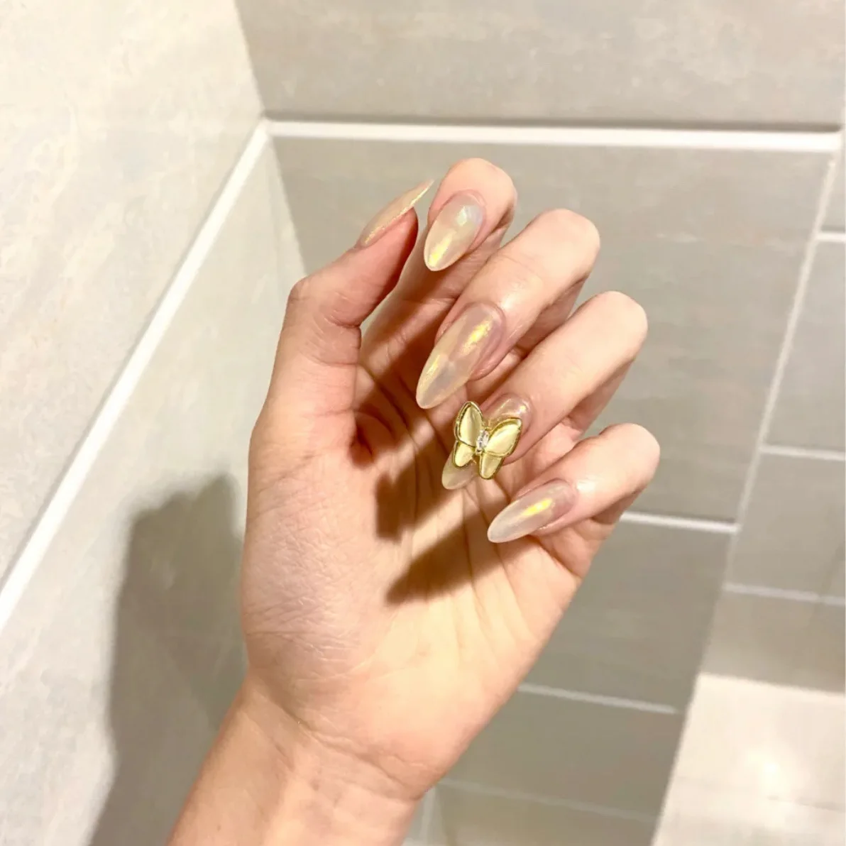 

Orange Gold Butterfly Nail Art 24pcs With Designed False Nail Artificial Tips Decorated Press On Fake Nails Art Extension BY39