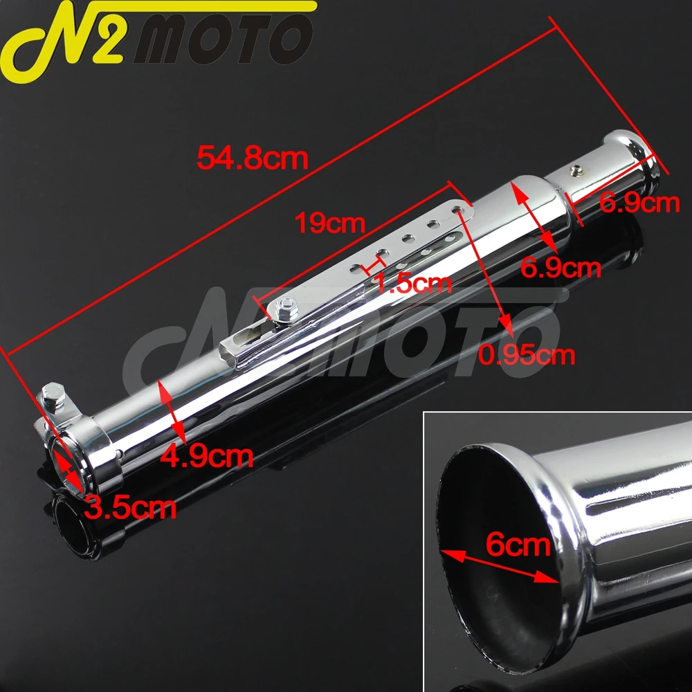 Vintage Trumpet Mufflers 540mm Cocktail Shaker Upswept Exhaust Pipe For